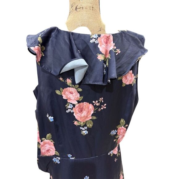 Altar'd State Women's L Blue Floral Sleeveless Ruffle Short Dress - Picture 6 of 12